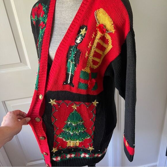 Vintage Marisa Christina Classics Knit Ugly Cardigan Sweater 1993 M - Picture 2 of 7